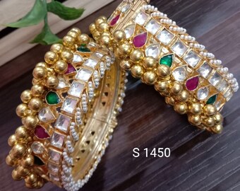 Ahmadabadi Kundan Bangles, Handmade Kundan jewelry with pearls.