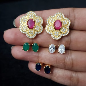 Mix and Match your Studs with your outfits,  Changeable studs ,Semi precious  Ruby, Emerald, Sapphire and CZ  stones.