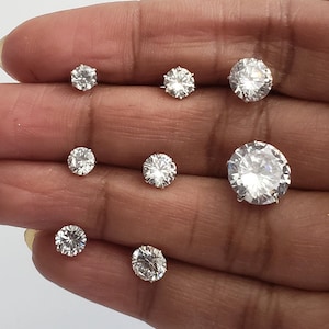 CZ Studs, American Diamonds Basket Set Round CZ Stud Earrings, Minimalist Screw back Sleeper Studs, Simulated Diamond, Unisex