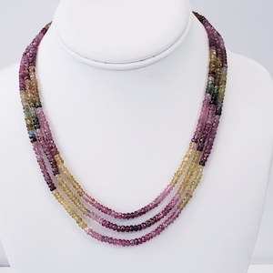 3 Strengen Natuurlijke Multi Toermalijn Rondelle Faceted Kralen, Watermeloen toermalijn ketting Oktober geboortesteen Toermalijn kralen ketting