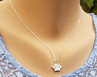 Silver Dog Paw, 92.5 Véritable collier de charme de patte de chien en argent, perte de chien / nouveau collier d’amour de chien