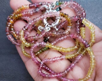 2 strand Multi Tourmaline Rondelle Faceted Beads, Watermelon tourmaline October birthstone Tourmaline necklacet