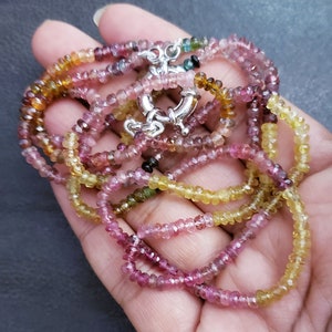2 streng Multi Toermalijn Rondelle Faceted Kralen, Watermeloen toermalijn Oktober geboortesteen Toermalijn ketting