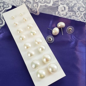 Freshwater Pearl Earrings, White pearl stud earrings Surgical steel genuine pearl studs, Real pearl earrings Birthday gift, June Birthstone