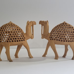 Ensemble de chameau en bois fait à la main, Artisanat de l’Inde, Décoration intérieure, Décor de salon, Cadeaux