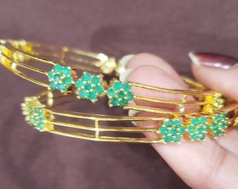 Green stone Bangles Set, Semi precious emerald bangles, wedding bangles, Bridal Bangles, One Gram Gold, Kadas