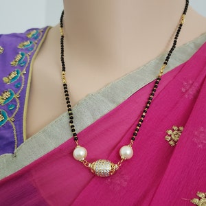 Minimalist Black Beads necklace, Indian Mangalsutra, Emerald and Ruby CZ Pendant Mangalsutra, Wedding Jewelry,