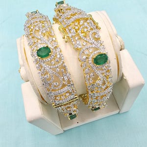 2.4 sz Diamond Replica Bangle set, 92.5 silver Bridal Traditional Bangles, AAA grade Gold Plated Pure silver bangles, Wedding Bangles.