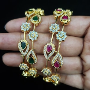 2 Bangles Set, 22k Gold Plated, Traditional Indian, Wedding Bangles, Bracelet Set, Kadas, Mix n Match