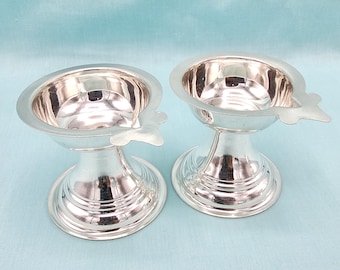 Pure Silver Diyas, Single wick deepam, Silver deepam for pooja, Silver lamp for daily puja, Silver gifts, God's Daily deepam, ships from USA