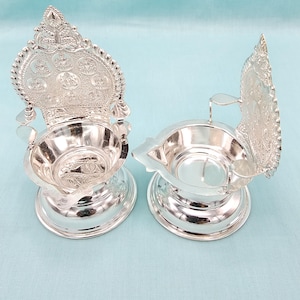 Pure Silver Kamashi deepam, and Ashta lakshmi Silver Lamps, Big size Silver Diya, Silver gifts for wedding/ housewarming, saree function.