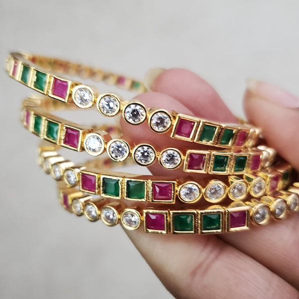 Kids Bangles Set, Semi-precious Ruby, and emerald Set of 4 bangles.