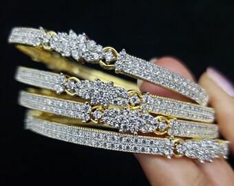 Gold white stone bangles designs hot sale