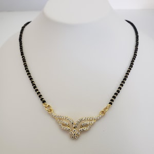 Black Beads necklace, 18 “ Indian Mangalsutra with CZ Pendant Mangalsutra, Single strand gold covering Black Beads Necklace.
