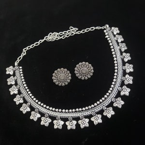 German Silver jewelry, Semi-precious Ruby and emeralds, German Silver Set with earrings, Indian Traditional Jewelry.