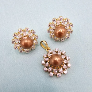 925er Silberanhänger-Set, goldbraune Süßwasserperle, Silber AAA + CZs Anhänger mit 22 Karat Goldauflage, indischer Schmuck mit 92,5er Kennzeichen.