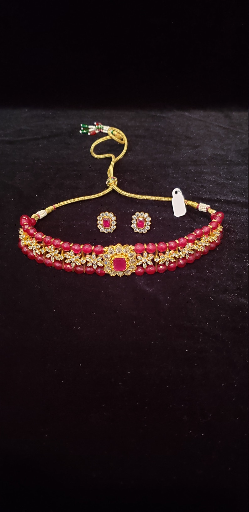 Cubic zirconia beautiful jewelry for adults and kids too Ruby beads semiprecious Choker set Wedding jewelry