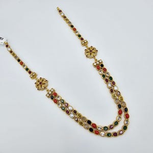 92.5 Silver Navratna necklace, Short Navratna 2 strands necklace. Indian jewelry with 92.5 Hallmark