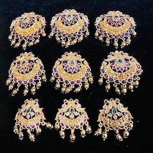 Jada billalu, Hair decor with Gold covering, Traditional South Indian jada nagam semi-precious ruby stones, Indian hair jewelry