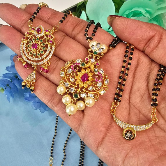 14K Rose Gold Finish Indian Traditional Mangalsutra Black Beads Necklace |  eBay