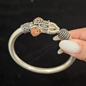 92.5 silver Mens kada, 2.10 size Pure silver bracelet for boys and men. openable kada with OM and Rudraksha. Gift for Boys/ Men.
