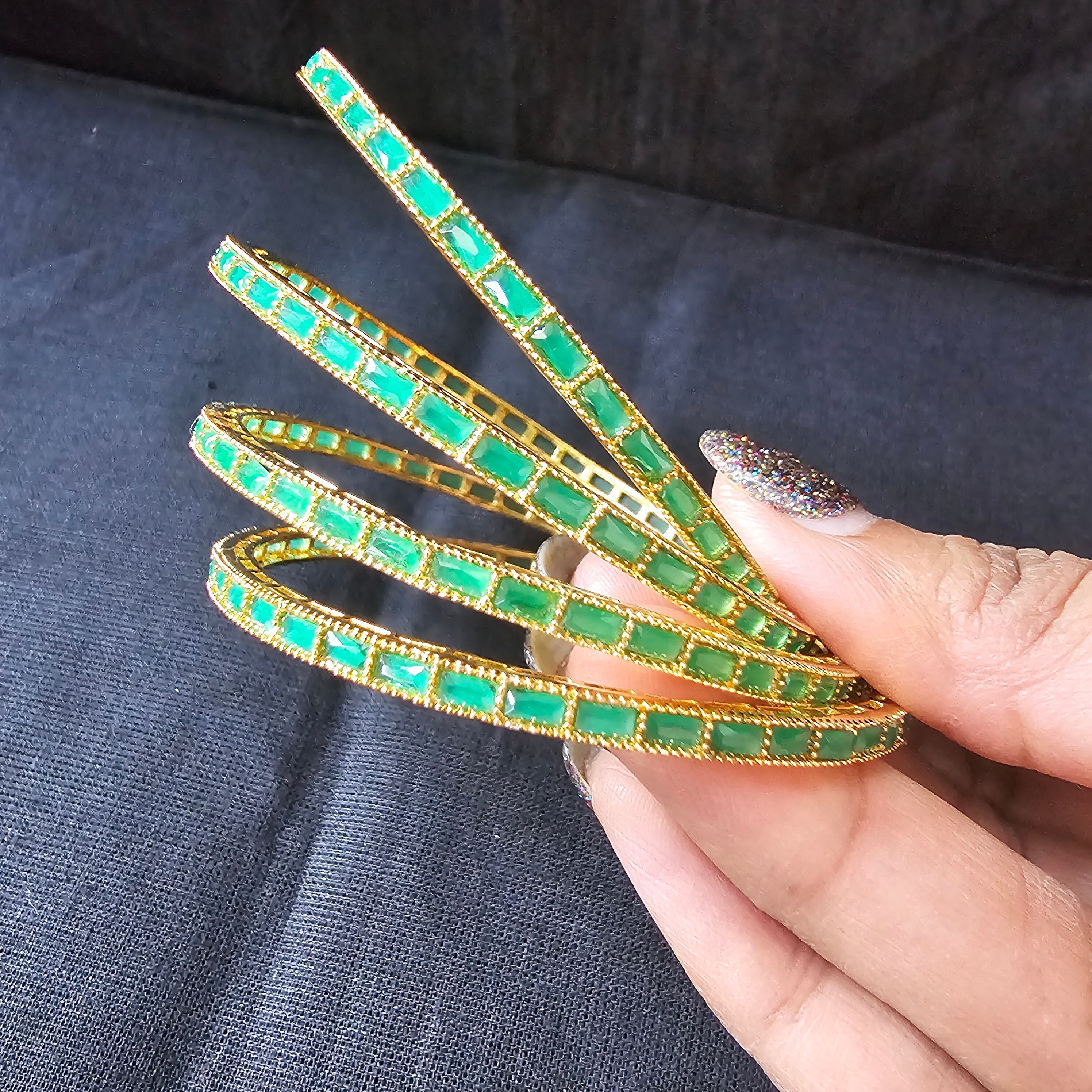 Bangles Set, 4 Bangle Set, 22k Gold Plated, White CZ Bangles Set