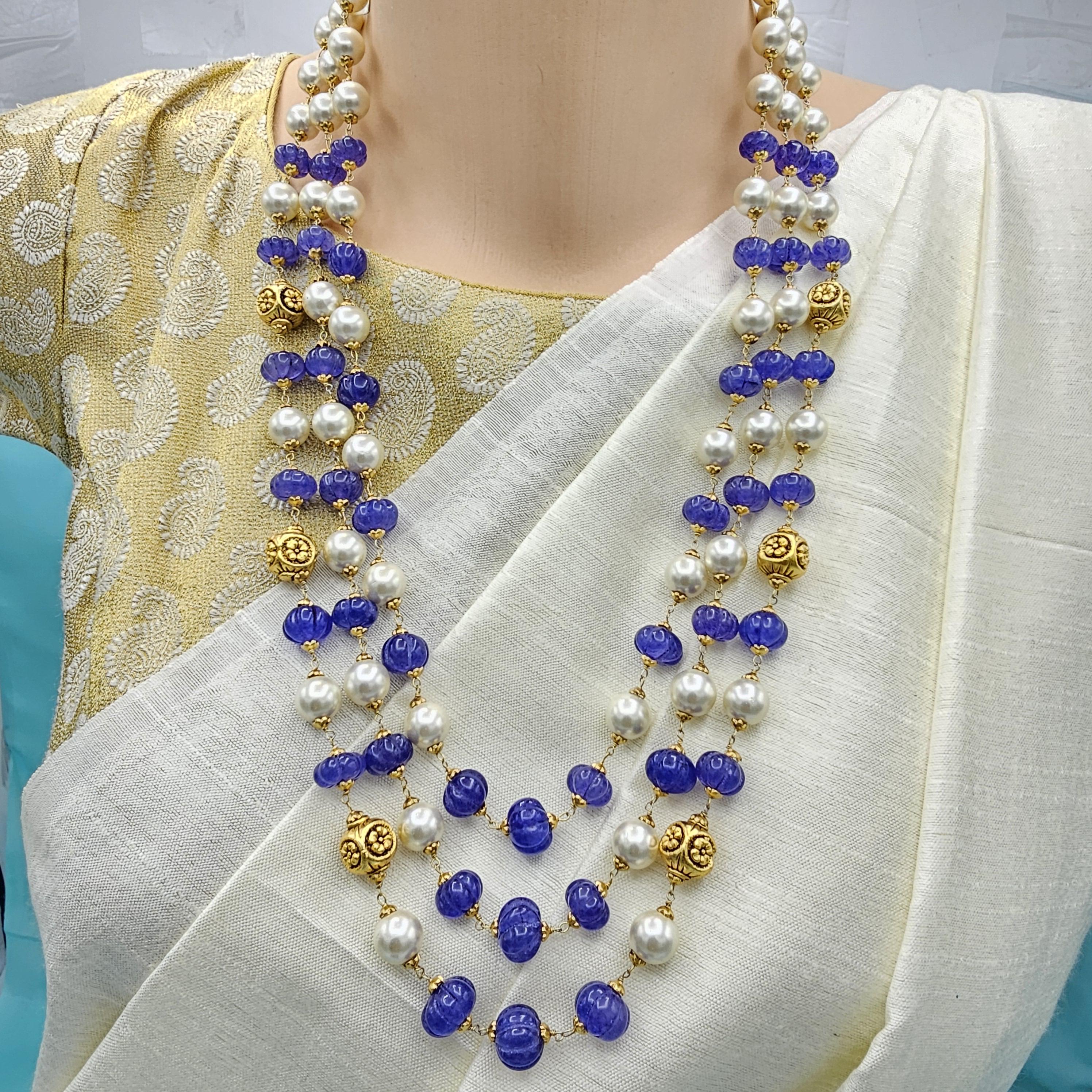 3L Pure Silver Nakshi Necklace, Sapphire Silver Chains Pumpkin