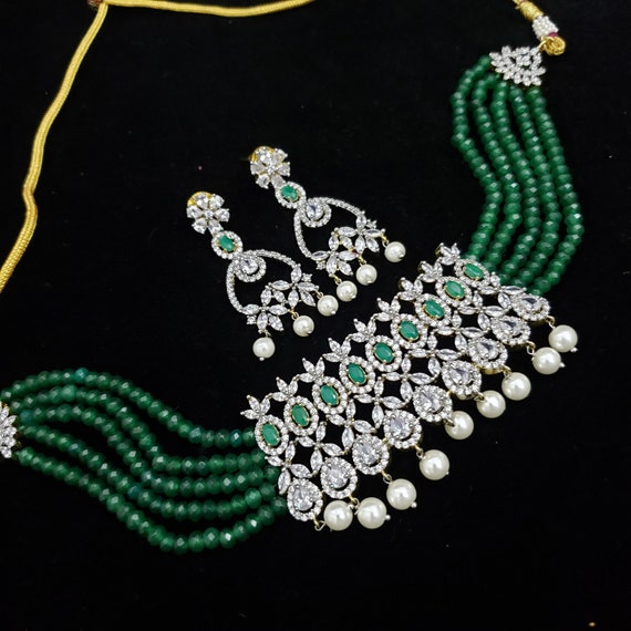 Emerald Beads American Diamond Jewelry Fashion Jewelry Semi Precious Beads Choker Etsy Finland