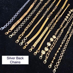 Pure 92.5 Silver Back chains, Silver with Gold covering extension chains, Necklace Back chains, Adjustable Chain extenders,