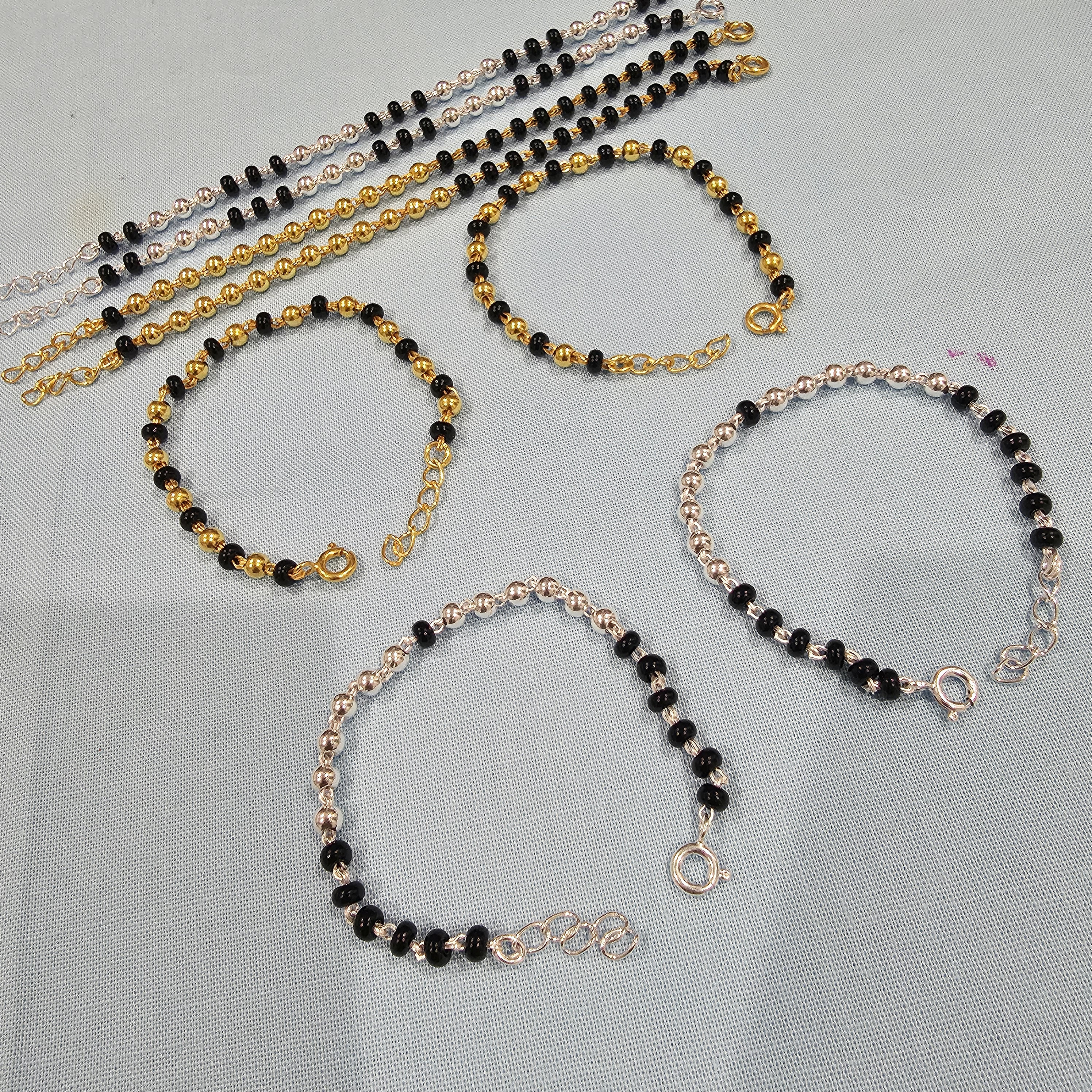 Set of 2 Glass & Stone Beaded Drawstring Chakra Bracelets. Black and White  Multi | eBay