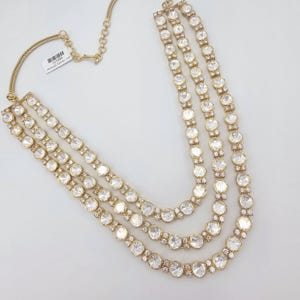 925 Silver 3 layered moissante necklace, Mid sized moissanite white necklace. Indian wedding jewelry with 92.5 Hallmark.