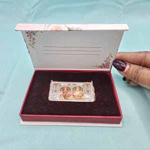 Silver Lakshmi Ganapathi coin, Gift box packing enamel coin, 10 gm 99.9 purity coin.