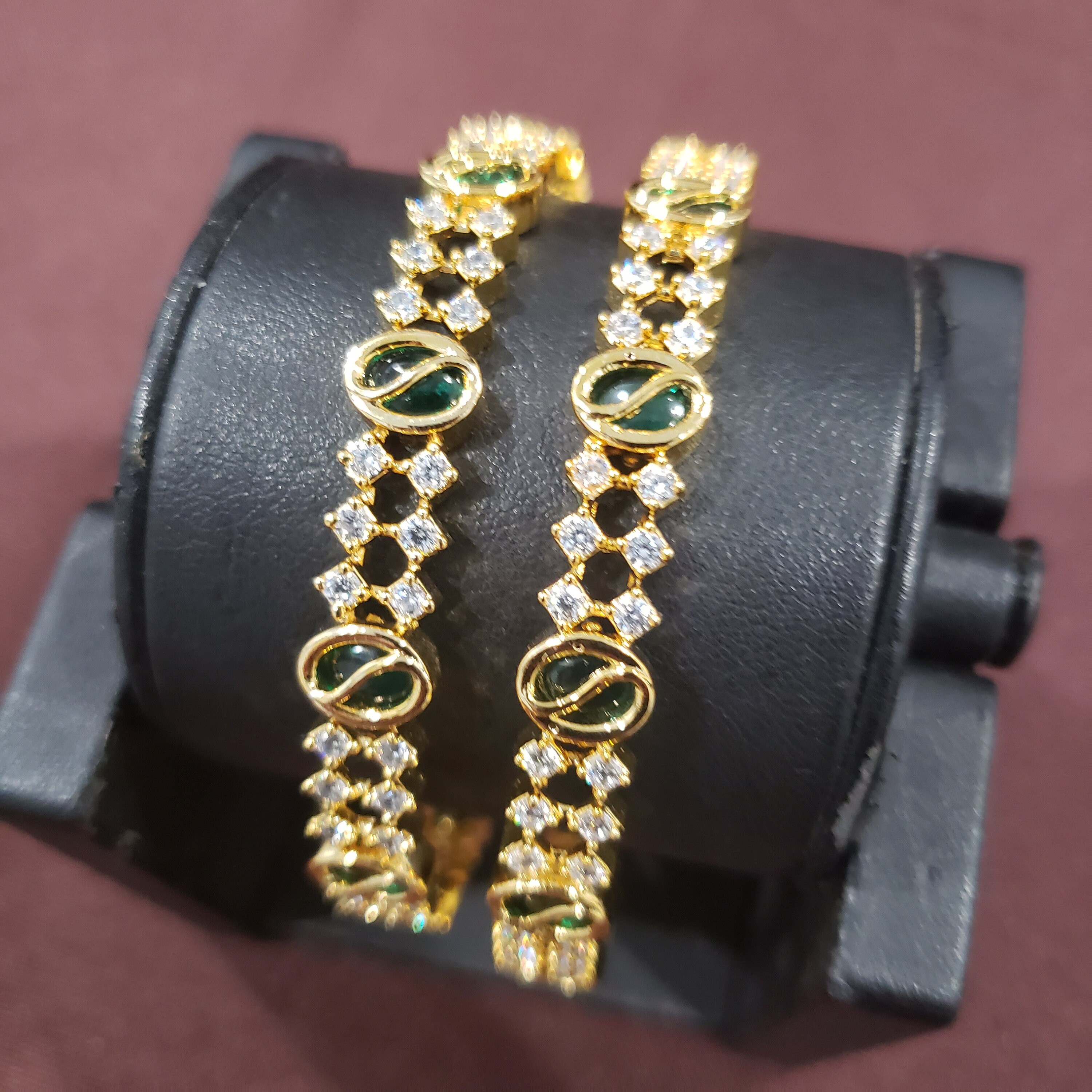 グリーン バングル セット、22K ゴールド メッキ、半貴石エメラルド 