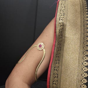 Adults 92.5 Silver adult Baaju bandh, Silver Armlet, Traditional Vanki, CZ armlet with Semi precious Ruby South Indian Jewelry.