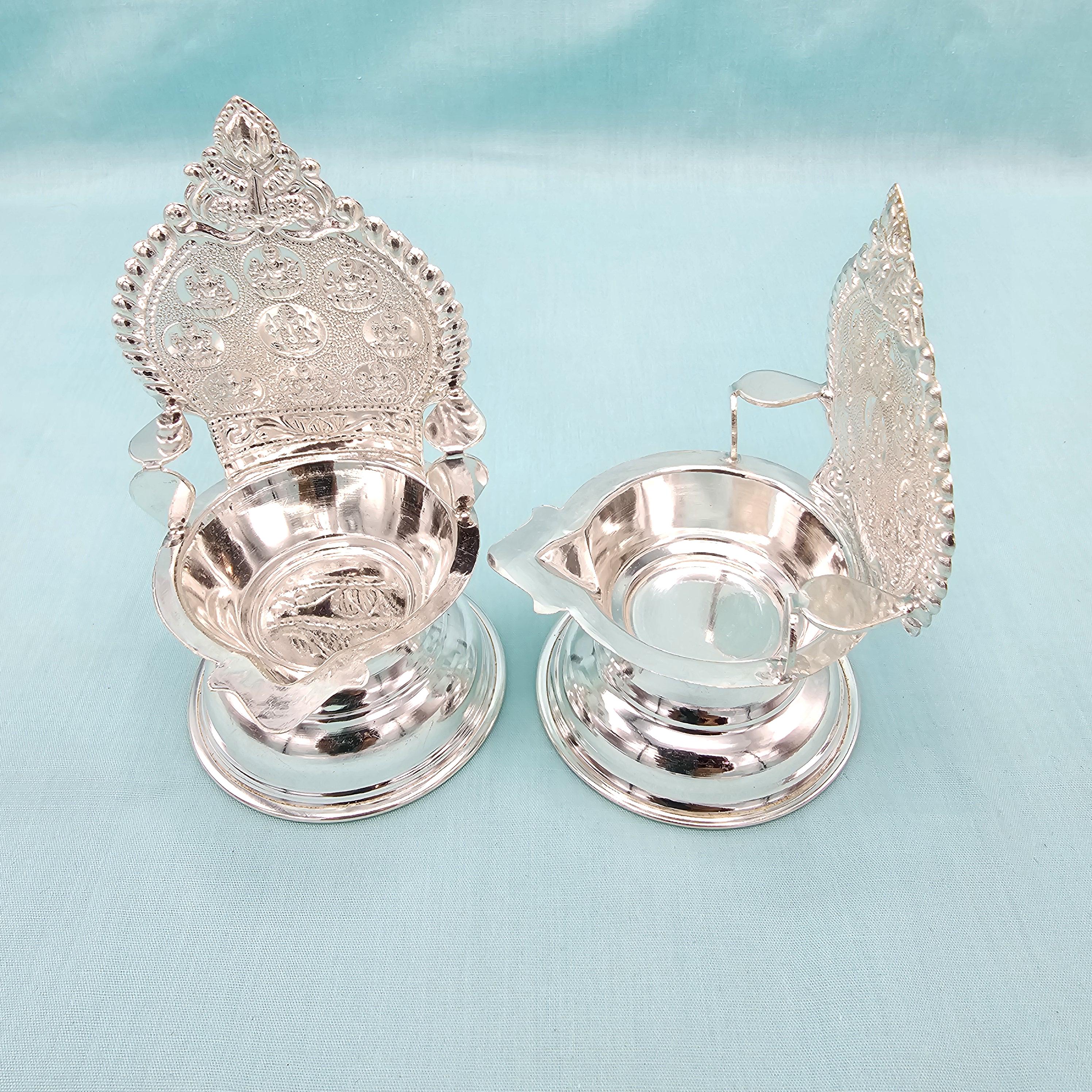 Pure Silver Kamashi deepam, and Ashta lakshmi Silver Lamps, Big size Silver Diya, Silver gifts for wedding/ housewarming, saree function.