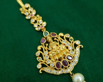 Finition mate Maang Tikka, Paapati billa, Bijoux indiens, Bijoux de mariage, Ethnique, Bijoux de cheveux, Tikka, Matha Patti