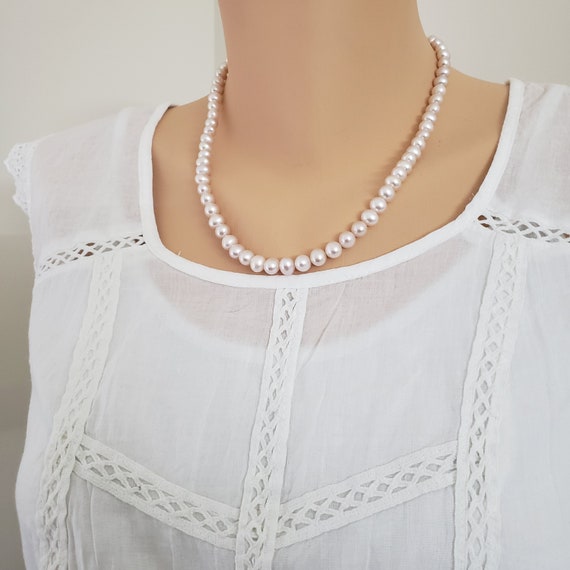 Peach Freshwater Pearl Necklace Genuine 