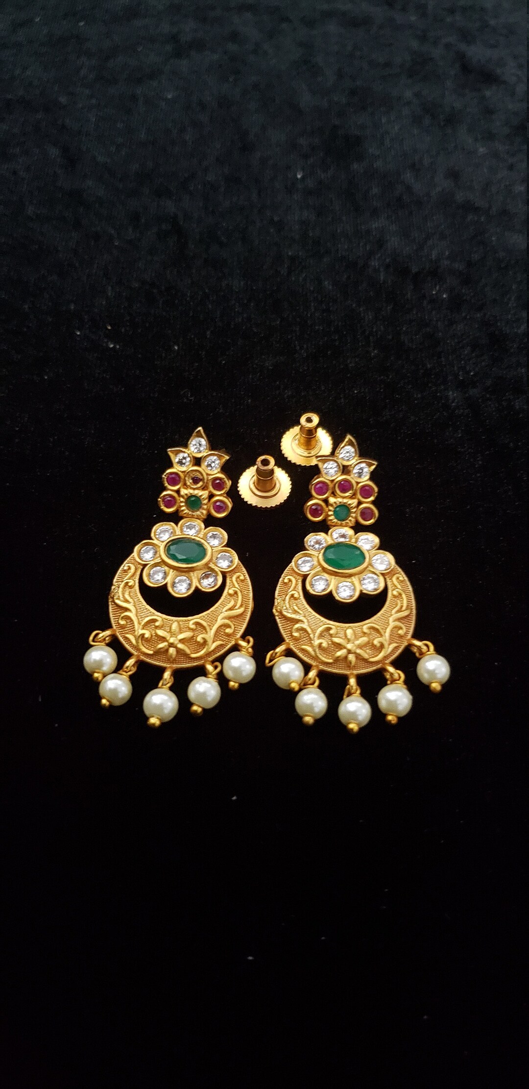 Ethnic Indian Jewelry, Semi Precious Hangings With Ruby, Pearls and ...