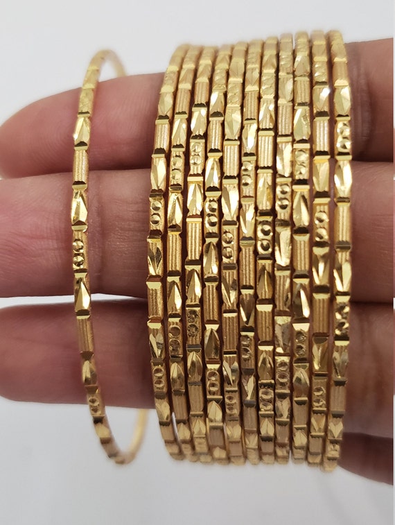 12 Indian Bangles Set 22K Gold Plated 12 Thin Bangles Set Traditional Indian Wedding Bangles Bracelet Set Kadas Mix N Match