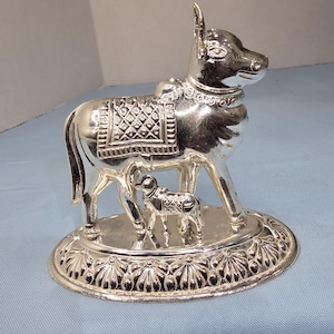 Real Silver cow and calf idol, housewarming decor, Pure silver Gowmatha,  kamadenu idol, Aavu dooda for new homes. Best for gifts