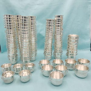 Pure Silver Gangalam, Shanku chakra and vinayaka  prasadham bowls, Small bowls for return gifts, Silver gift articles, Prasadam bowl,
