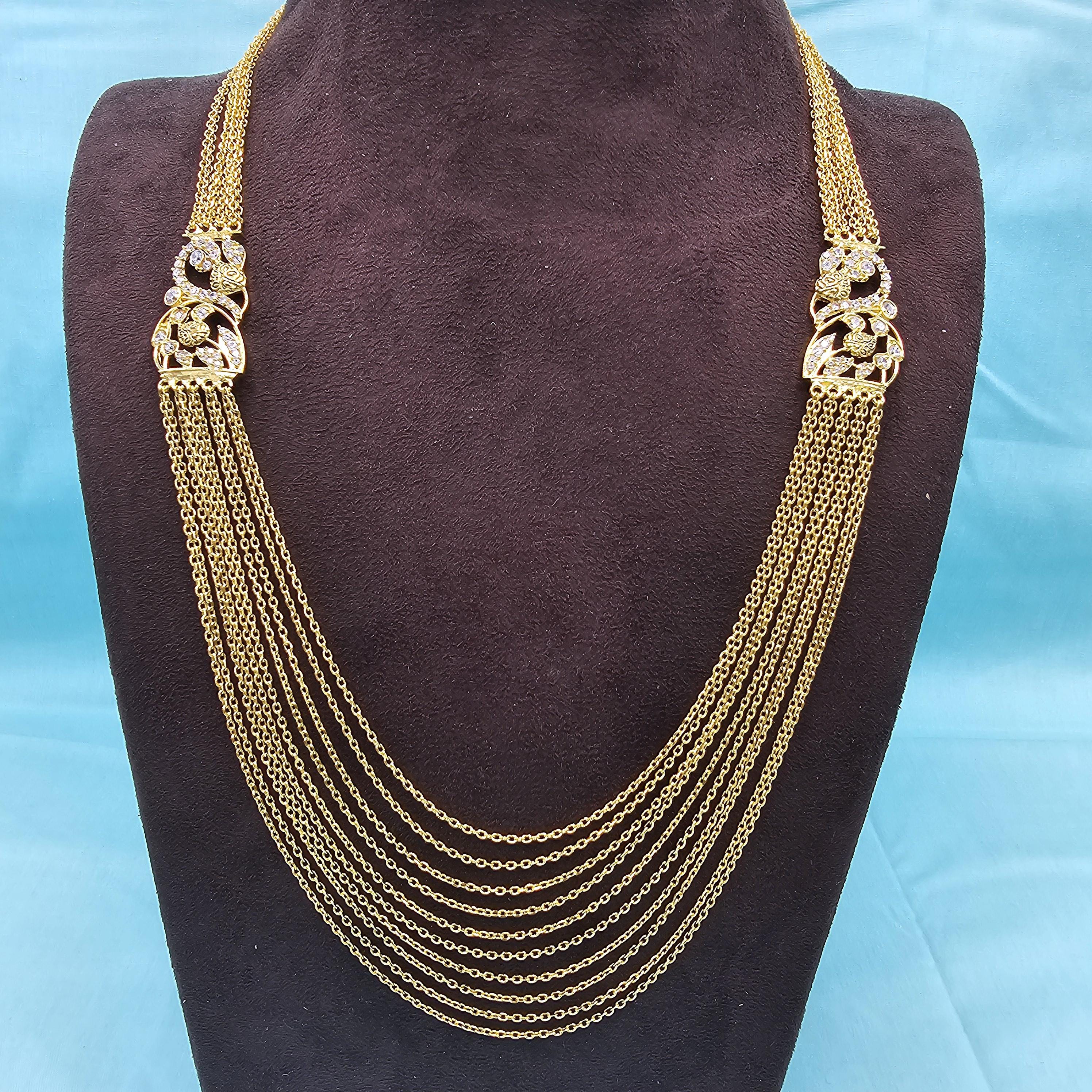 925 Silver Chandraharam Necklace, 10 Layers Premium Czs