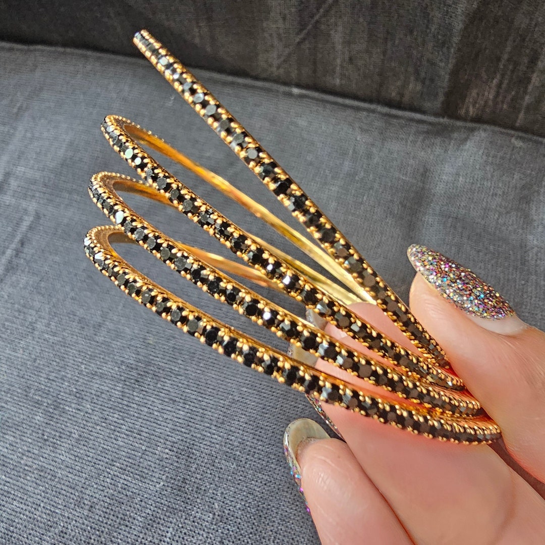 ブラックストーンのバングル、半貴石、バングル 4 個セット。 - Etsy 日本