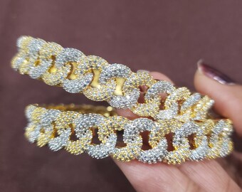 シルバーとゴールドで覆われたバングル セット、デュアル トーン 2