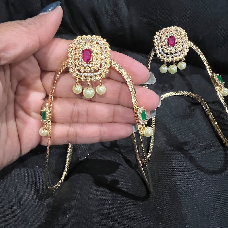 Adult Armlet, Pink and Green Vanki Type Armlet With American Diamonds ...