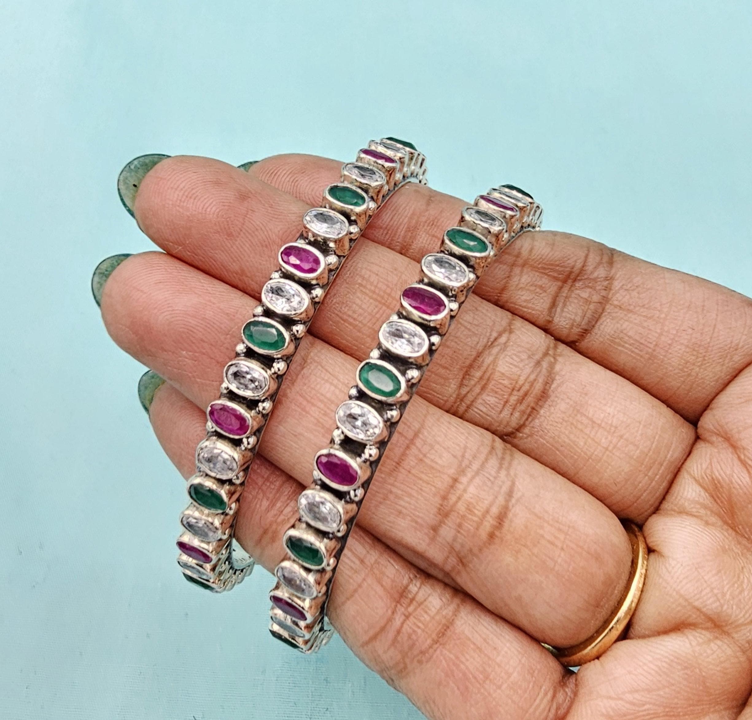 2.6 Sz 92.5 Silver Bangle Set, CZ Bangles, 22k Oxidized Pure