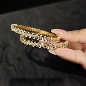Indian Bangles, 22k Gold Plated CZ Bangles set, Traditional Indian Wedding Bangles, Bracelet Set, Bollywood, Kadas, Ethnic Jewelry.