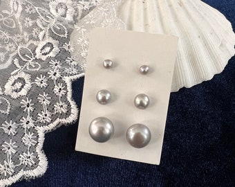 Gray Freshwater Pearl Earrings,  pearl stud earrings Surgical steel, Genuine pearl earring studs,  Birthday gift, June Birthstone