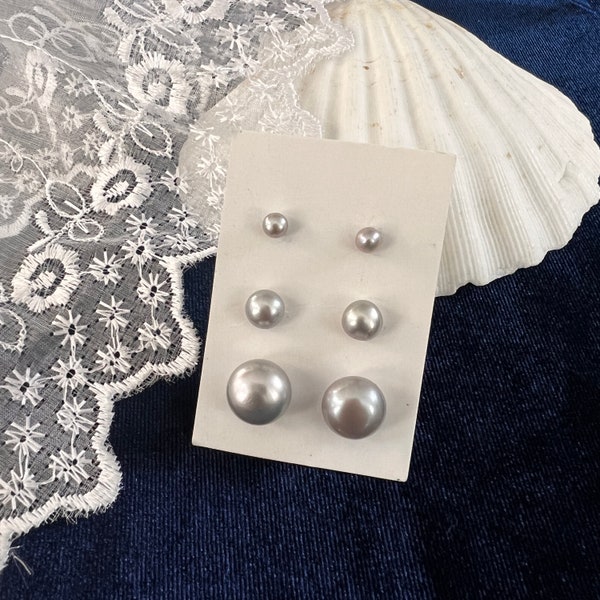Gray Freshwater Pearl Earrings,  pearl stud earrings Surgical steel, Genuine pearl earring studs,  Birthday gift, June Birthstone