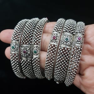 Kolhapuri oxidized bangle set of 6, German silver bangles, Oxidized jewelry bangle set, thick bangles, Indian ethnic bangles.